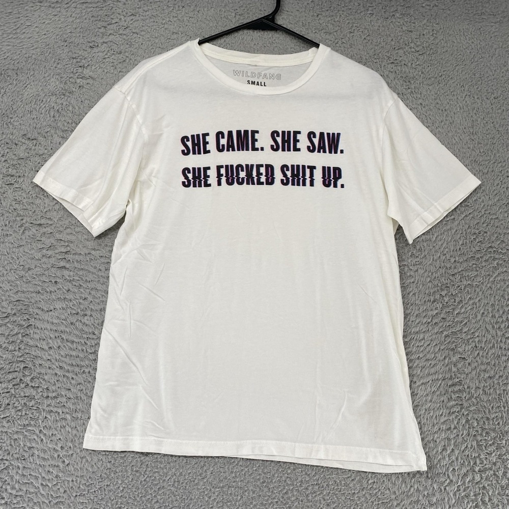 Wildfang T-Shirt Womens Small White She Saw Graphic Feminist Quote Tee